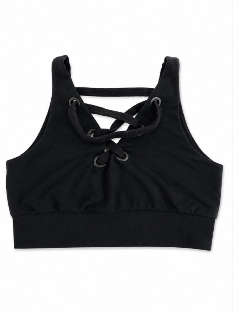 Alo Yoga Black Lace-Up Sports Bra Crop Top | Medium | Open V Back